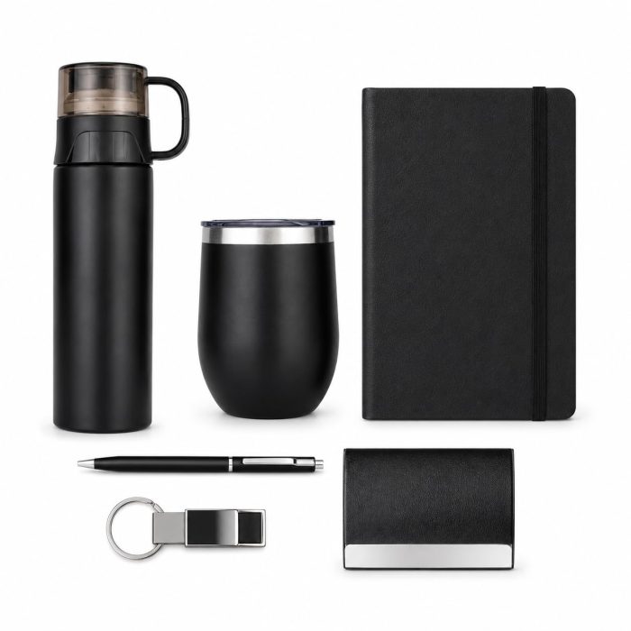 GLIQO 4 in 1 Corporate Gift Set for Men and Women, Leatherette Diary Notebook, Wallet, Pen and Keychain Gift Box Combo for Office, Employees, Business, Birthday and Festive Gifting - Navy Blue